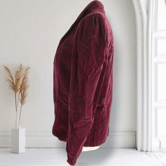 Vintage Perry Ellis Whimsigoth Striped Blazer Size 6 Puff Sleeve Maroon Velour - Picture 5 of 16